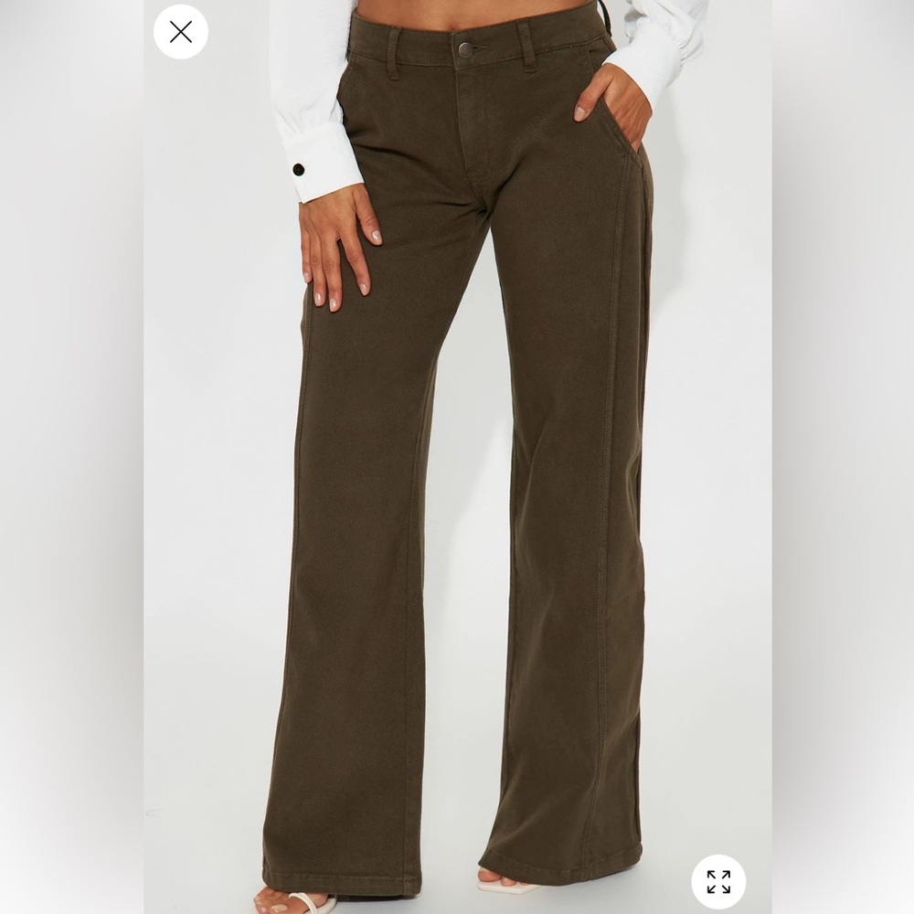 Fashion Nova Olive Wide-Leg Pants - Picture 2 of 4